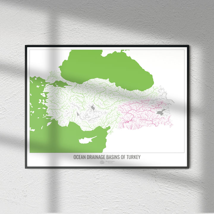 Turquía - Mapa de la cuenca hidrográfica del océano, blanco v2 - Impresión de bellas artes