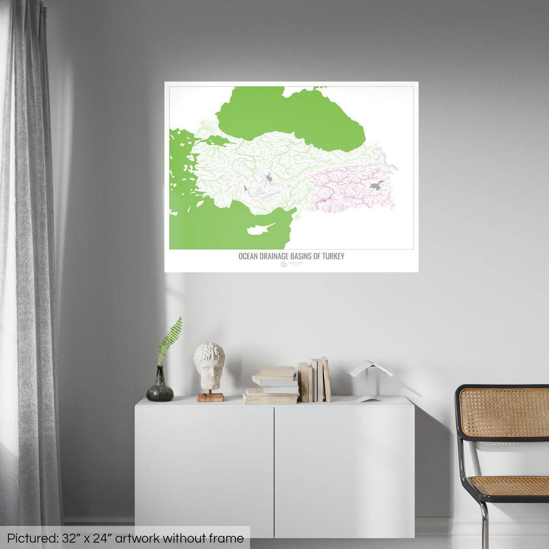 Turquia - Mapa da bacia de drenagem oceânica, branco v2 - Impressão de belas artes