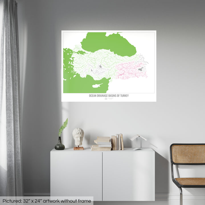 Turquia - Mapa da bacia de drenagem oceânica, branco v2 - Impressão de belas artes
