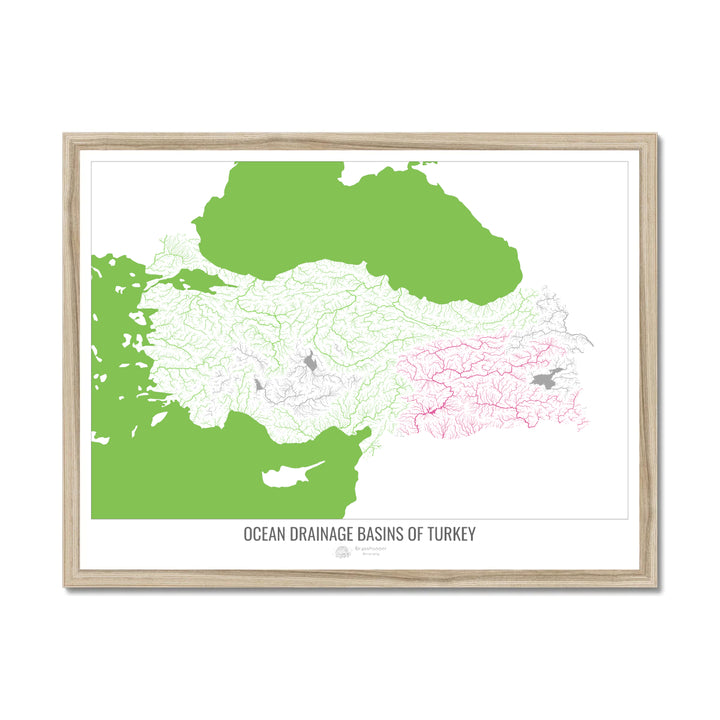 Turkey - Ocean drainage basin map, white v2 - Framed Print