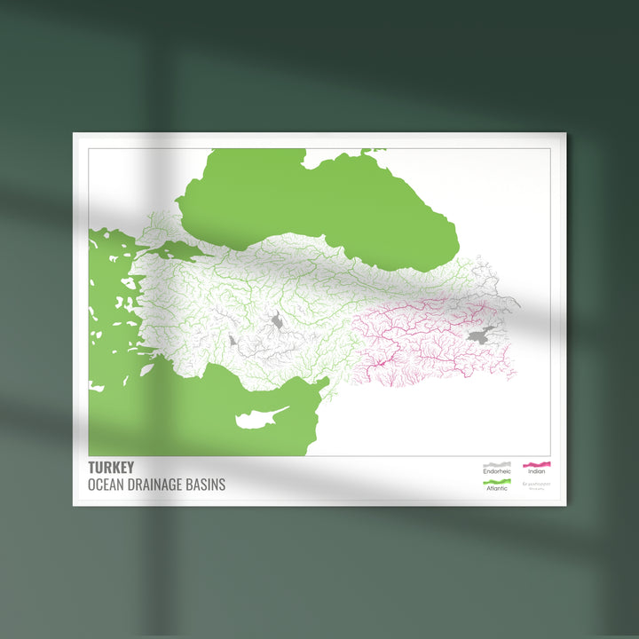 Turkey - Ocean drainage basin map, white with legend v2 - Fine Art Print
