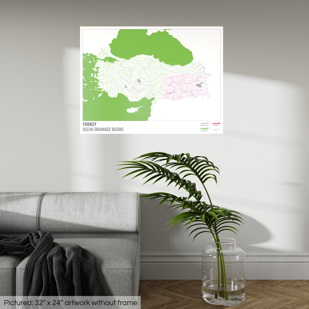 Turkey - Ocean drainage basin map, white with legend v2 - Fine Art Print