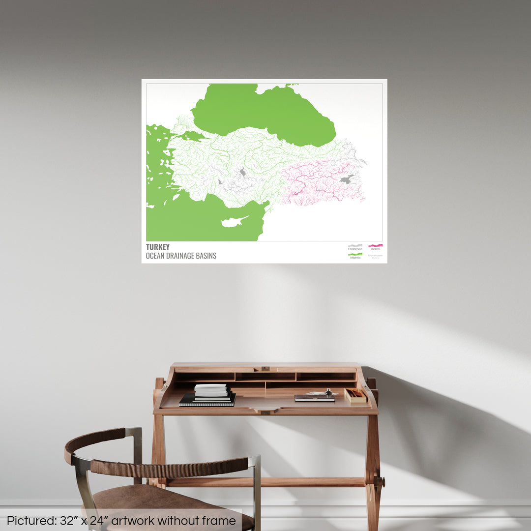 Turquía - Mapa de la cuenca hidrográfica del océano, blanco con leyenda v2 - Impresión fotográfica