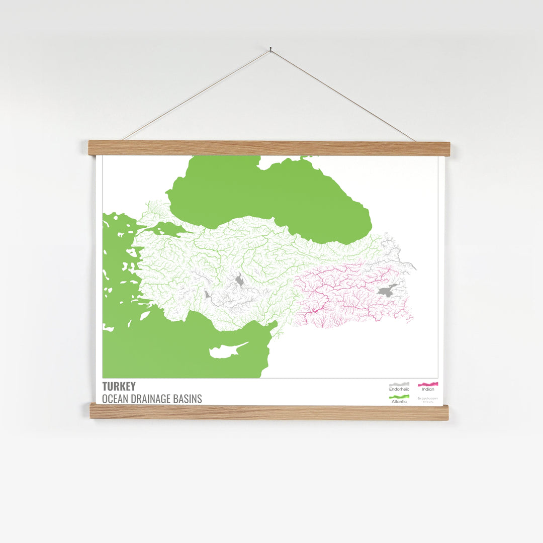 Turkey - Ocean drainage basin map, white with legend v2 - Fine Art Print with Hanger