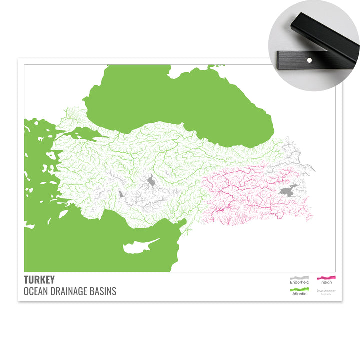 Turkey - Ocean drainage basin map, white with legend v2 - Fine Art Print with Hanger