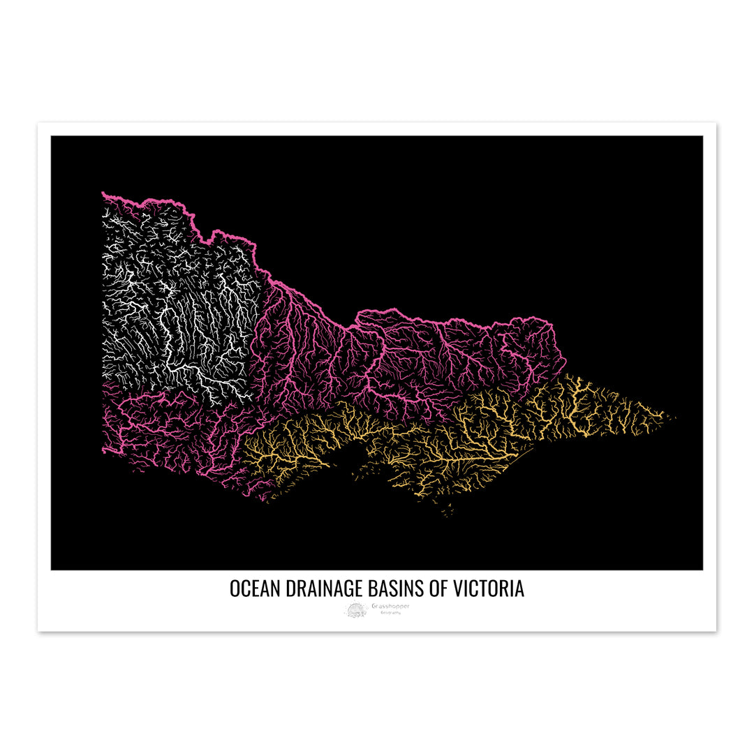 Victoria - Mapa de la cuenca hidrográfica del océano, negro v1 - Impresión fotográfica