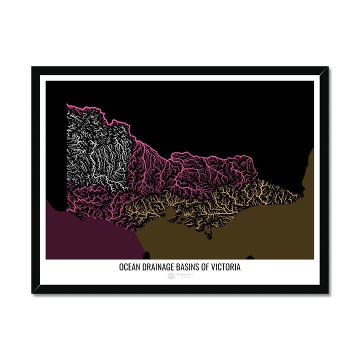 Victoria - Ocean drainage basin map, black v2 - Framed Print