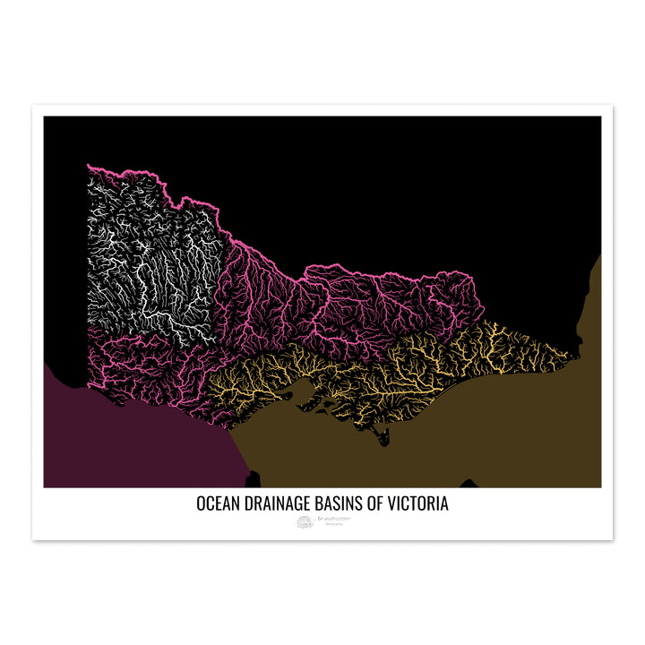 Victoria - Ocean drainage basin map, black v2 - Photo Art Print