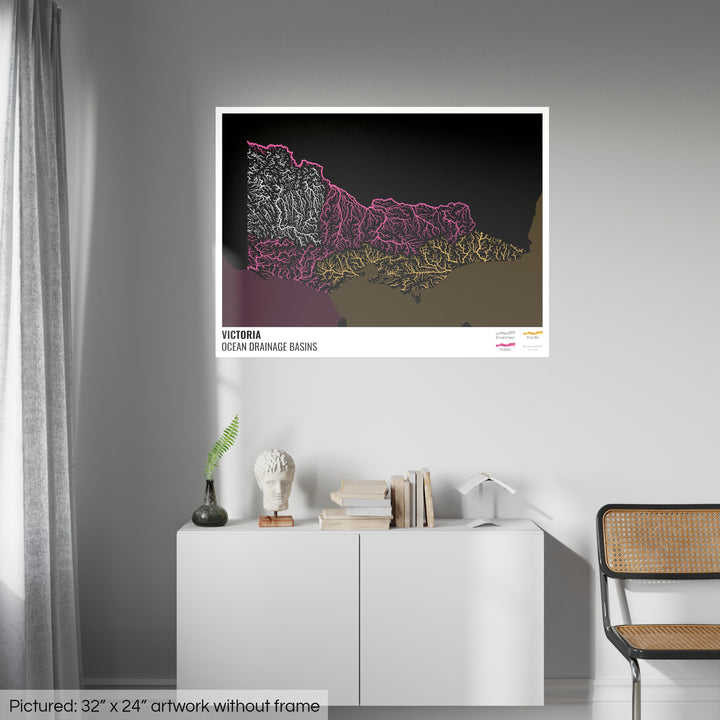 Victoria - Carte du bassin versant océanique, noire avec légende v2 - Fine Art Print