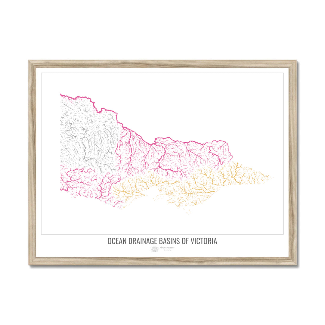 Victoria - Ocean drainage basin map, white v1 - Framed Print