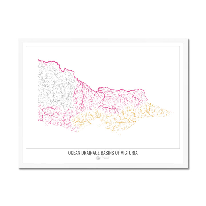 Victoria - Ocean drainage basin map, white v1 - Framed Print