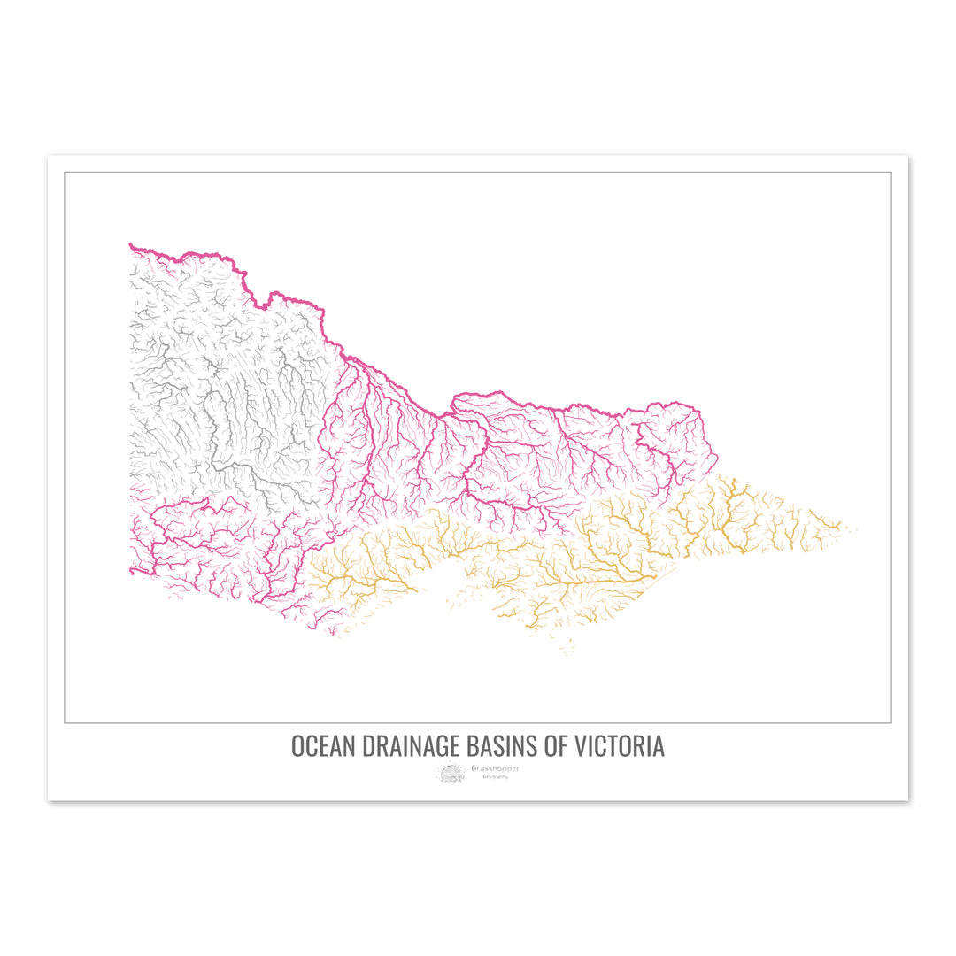 Victoria - Mapa de la cuenca hidrográfica del océano, blanco v1 - Impresión de bellas artes