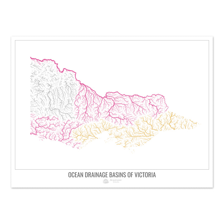 Victoria - Mapa da bacia de drenagem oceânica, branco v1 - Impressão de arte fotográfica
