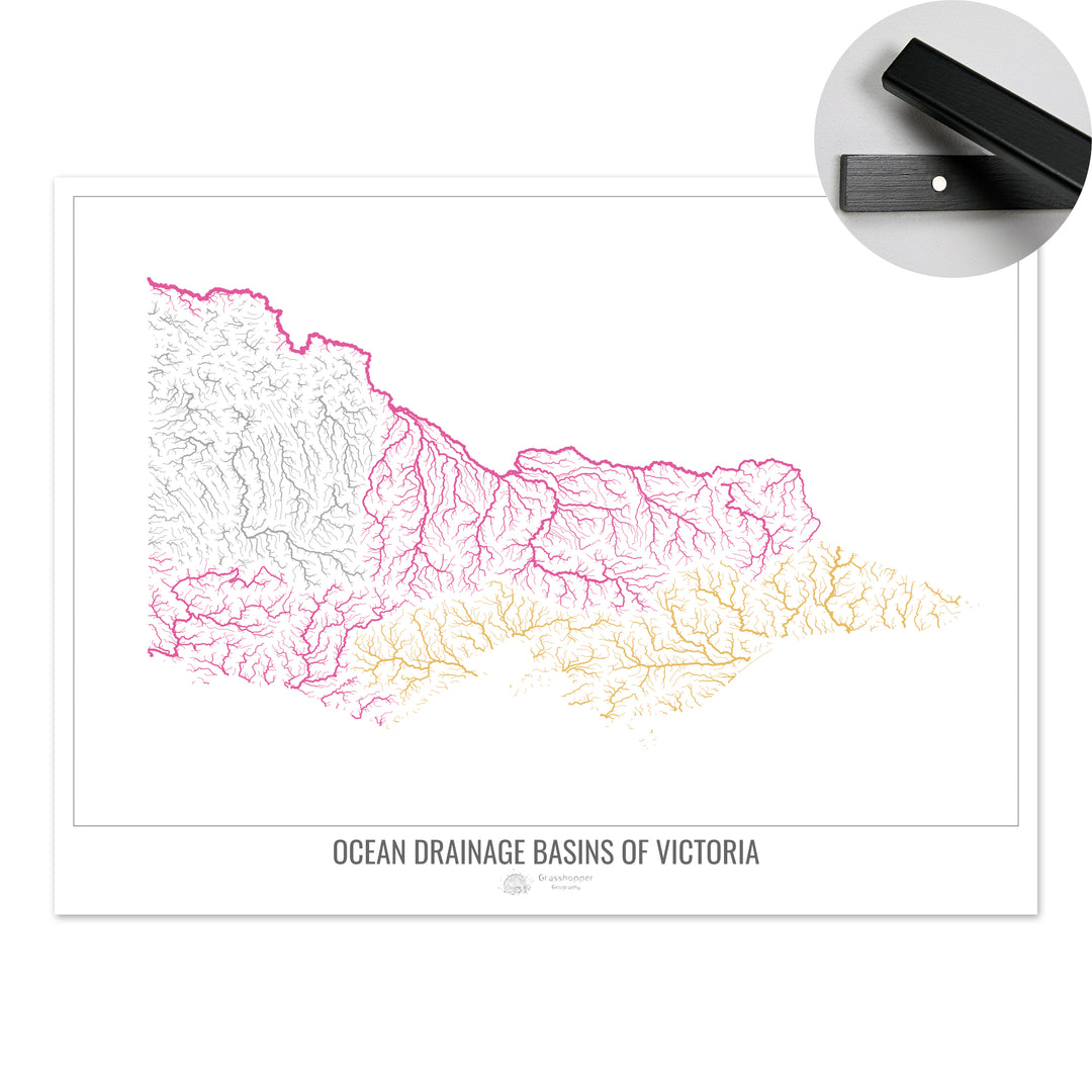 Victoria - Mapa de la cuenca hidrográfica del océano, blanco v1 - Impresión artística con colgador