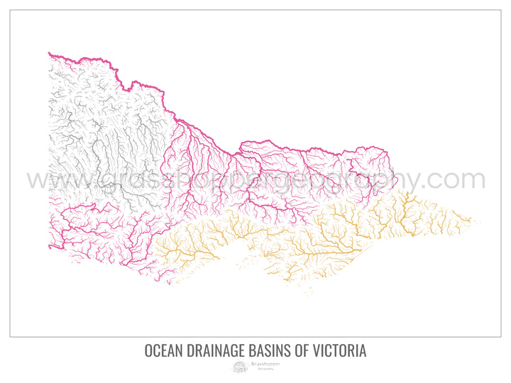 Victoria - Ocean drainage basin map, white v1 - Fine Art Print