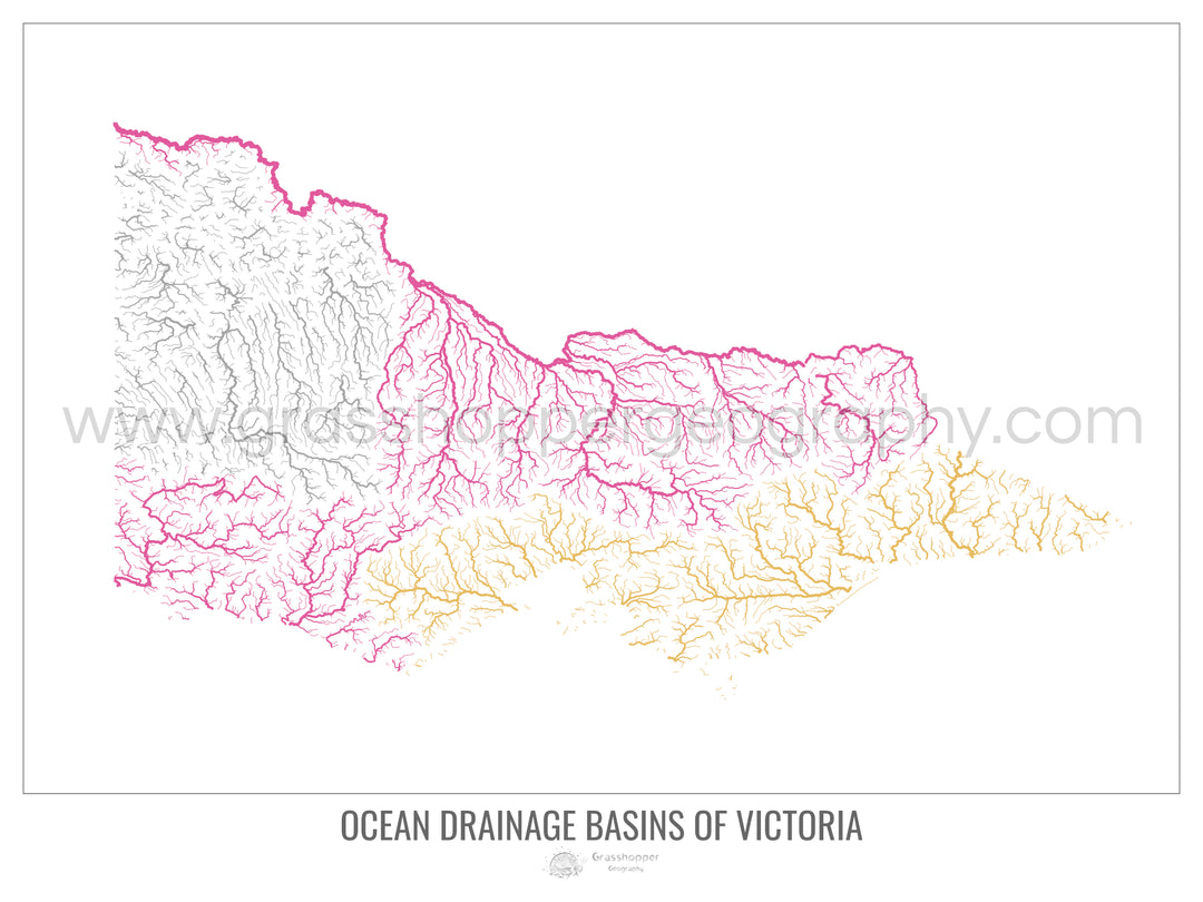Victoria - Mapa de la cuenca hidrográfica del océano, blanco v1 - Impresión de bellas artes