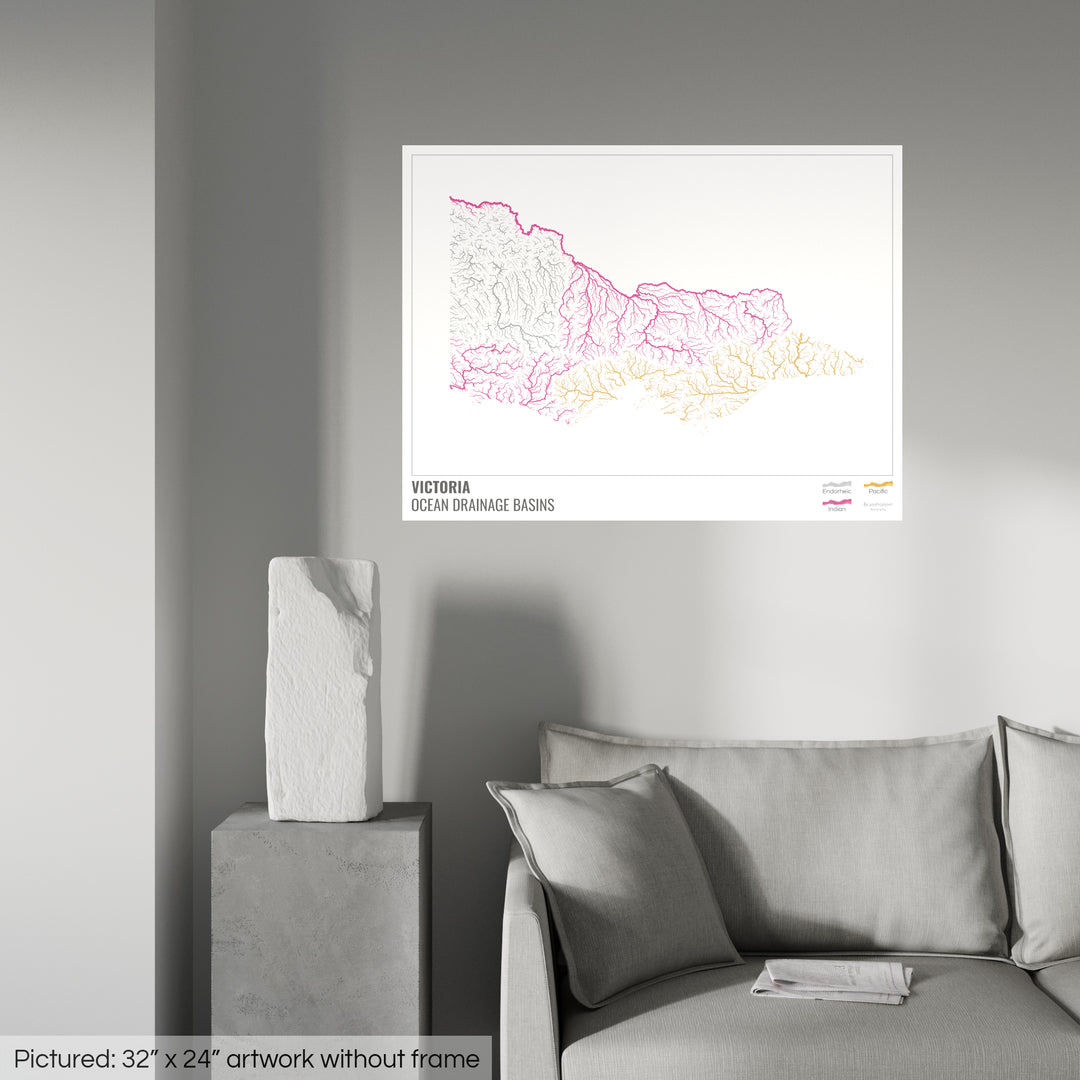 Victoria - Ocean drainage basin map, white with legend v1 - Fine Art Print