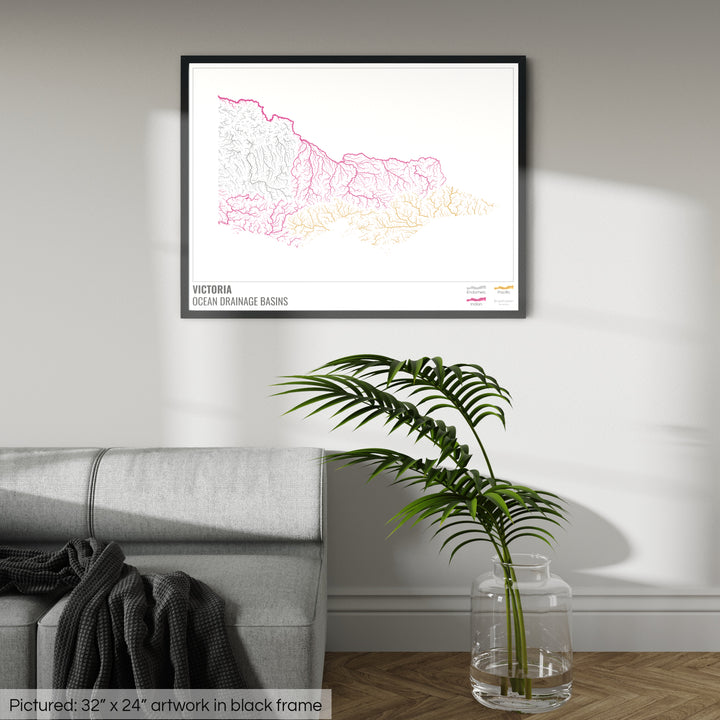 Victoria - Ocean drainage basin map, white with legend v1 - Framed Print