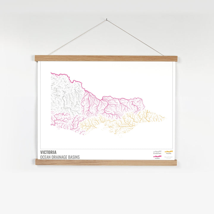 Victoria - Mapa de la cuenca hidrográfica del océano, blanco con leyenda v1 - Impresión artística con colgador