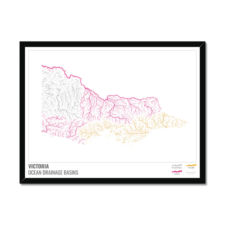 Victoria - Ocean drainage basin map, white with legend v1 - Framed Print