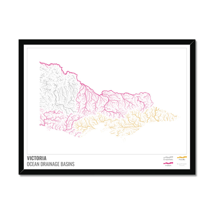 Victoria - Mapa de la cuenca hidrográfica del océano, blanco con leyenda v1 - Lámina enmarcada