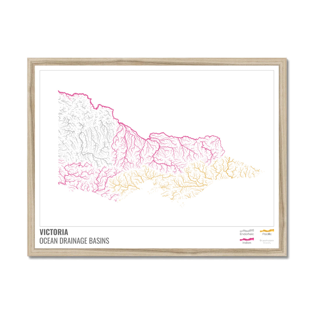 Victoria - Carte du bassin versant océanique, blanche avec légende v1 - Impression encadrée