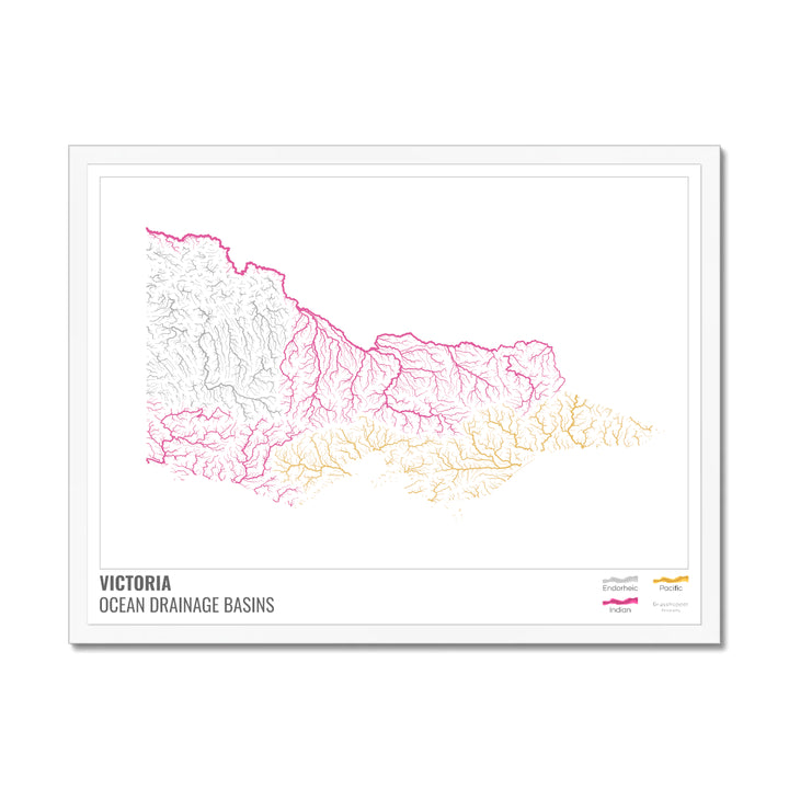 Victoria - Ocean drainage basin map, white with legend v1 - Framed Print