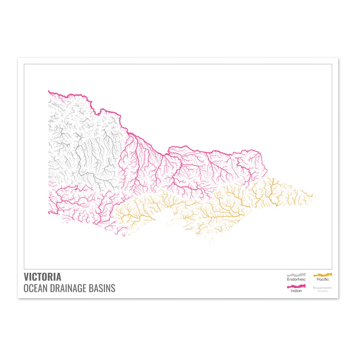 Victoria - Ocean drainage basin map, white with legend v1 - Fine Art Print