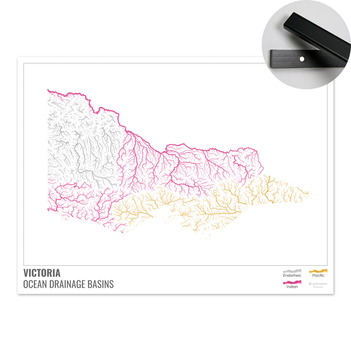 Victoria - Ocean drainage basin map, white with legend v1 - Fine Art Print with Hanger