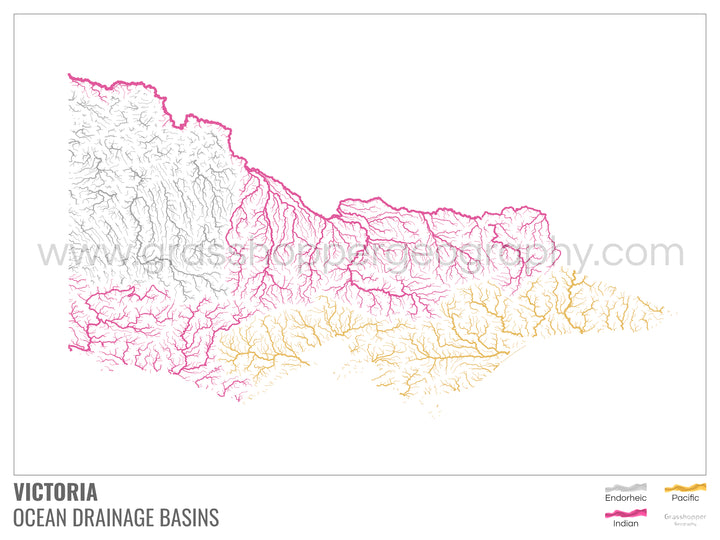 Victoria - Mapa de la cuenca hidrográfica del océano, blanco con leyenda v1 - Impresión de bellas artes