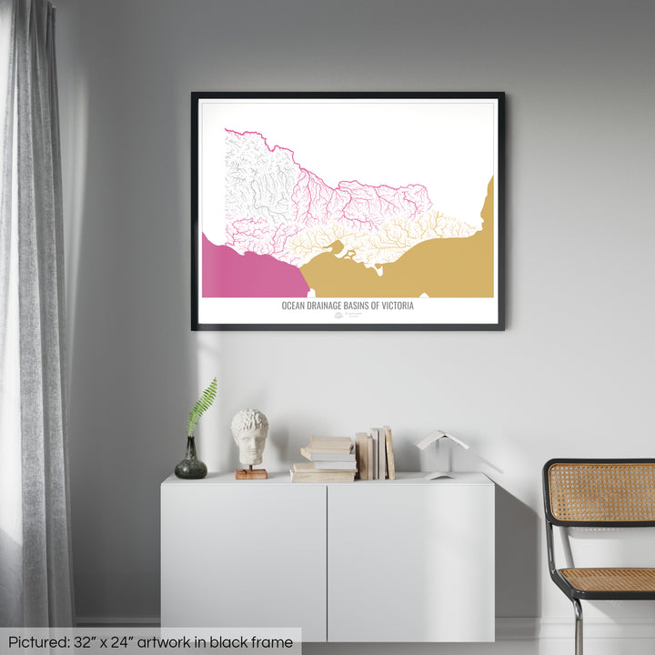 Victoria - Ocean drainage basin map, white v2 - Framed Print