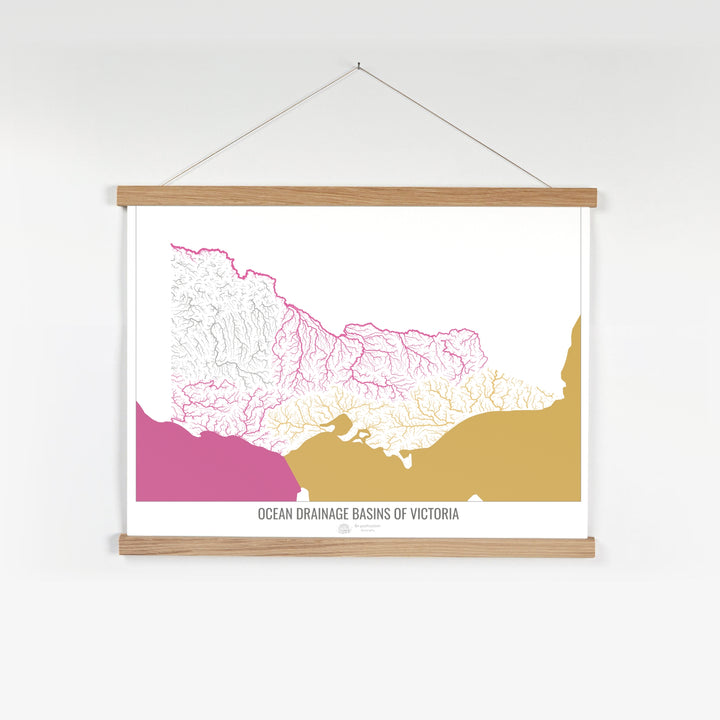 Victoria - Carte du bassin versant océanique, blanc v2 - Tirage d'art avec cintre