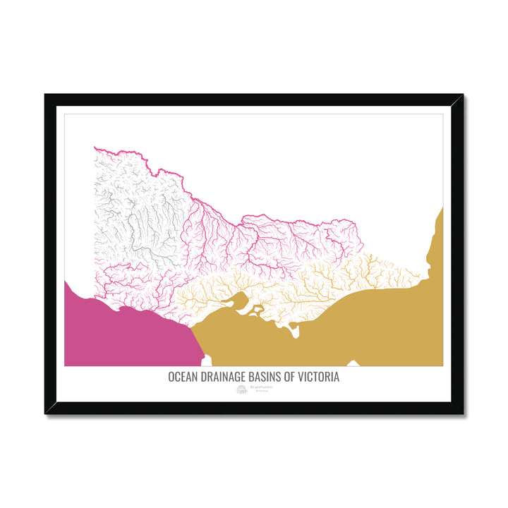 Victoria - Carte du bassin versant océanique, blanc v2 - Impression encadrée