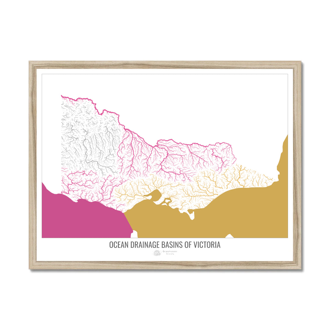 Victoria - Carte du bassin versant océanique, blanc v2 - Impression encadrée