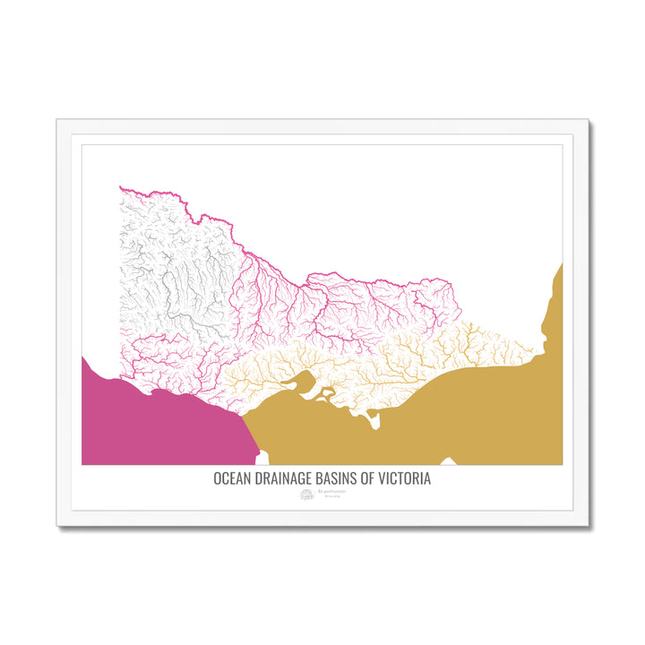 Victoria - Ocean drainage basin map, white v2 - Framed Print
