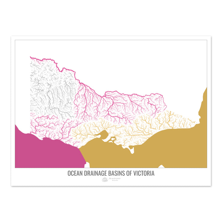Victoria - Mapa de la cuenca hidrográfica del océano, blanco v2 - Impresión de bellas artes