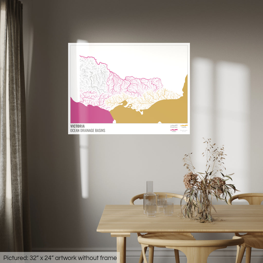 Victoria - Mapa de la cuenca hidrográfica del océano, blanco con leyenda v2 - Impresión fotográfica