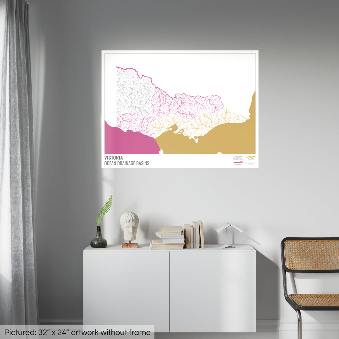 Victoria - Ocean drainage basin map, white with legend v2 - Fine Art Print