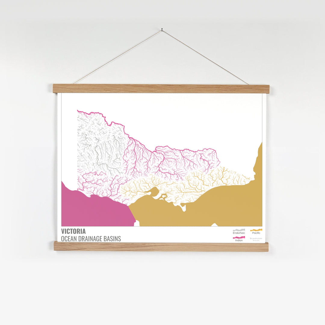 Victoria - Carte du bassin versant océanique, blanche avec légende v2 - Tirage d'art avec cintre