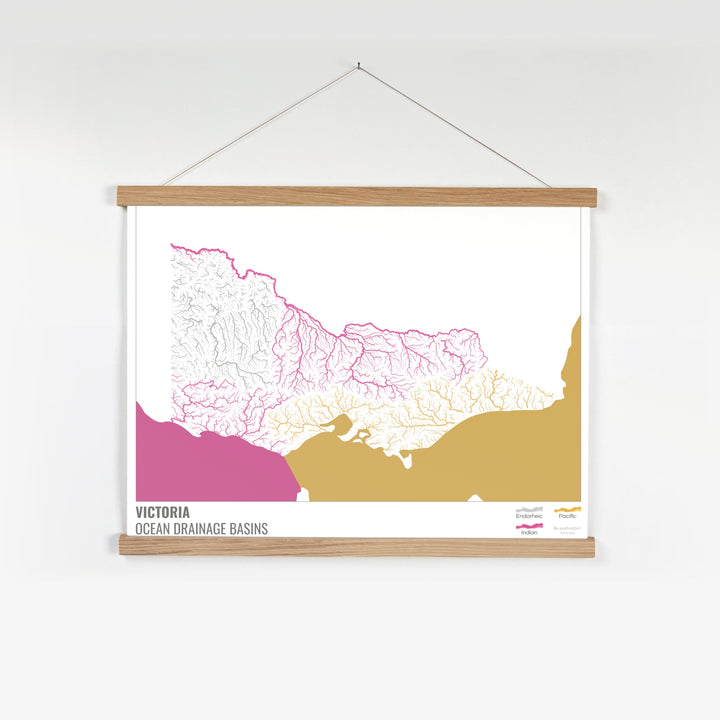 Victoria - Mapa de la cuenca hidrográfica del océano, blanco con leyenda v2 - Impresión artística con colgador