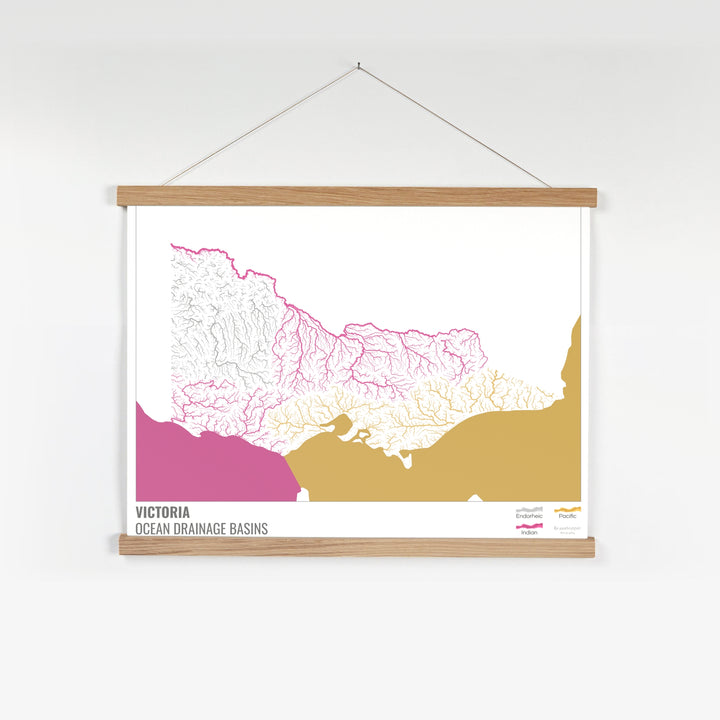 Victoria - Ocean drainage basin map, white with legend v2 - Fine Art Print with Hanger