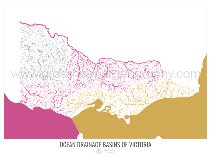 Victoria - Mapa de la cuenca hidrográfica del océano, blanco v2 - Impresión de bellas artes