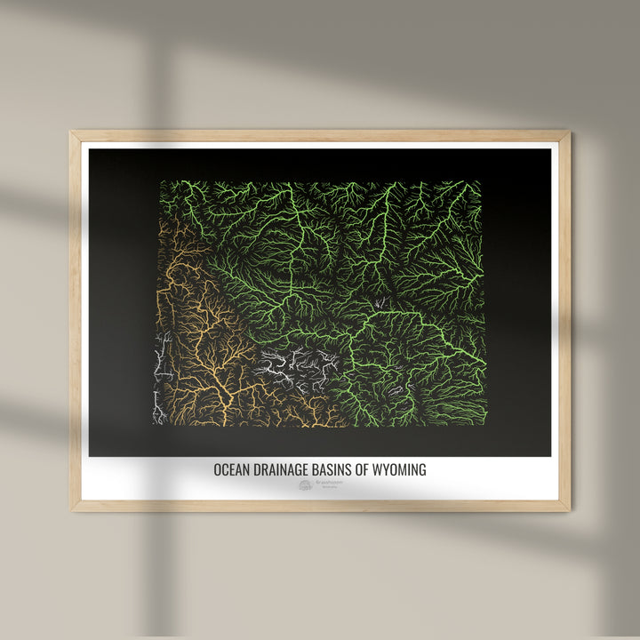 Wyoming - Ocean drainage basin map, black v1 - Photo Art Print