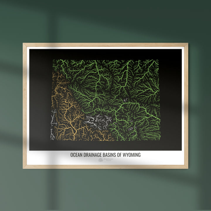 Wyoming - Carte du bassin versant océanique, noir v1 - Fine Art Print
