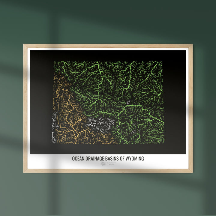 Wyoming - Ocean drainage basin map, black v1 - Fine Art Print