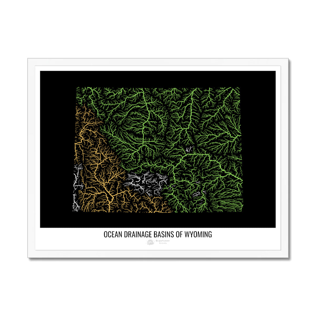 Wyoming - Mapa de la cuenca de drenaje oceánico, negro v1 - Lámina enmarcada
