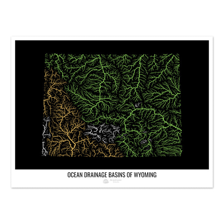 Wyoming - Ocean drainage basin map, black v1 - Fine Art Print