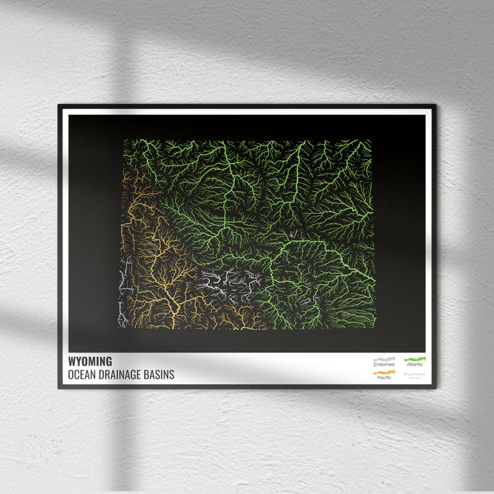 Wyoming - Ocean drainage basin map, black with legend v1 - Fine Art Print