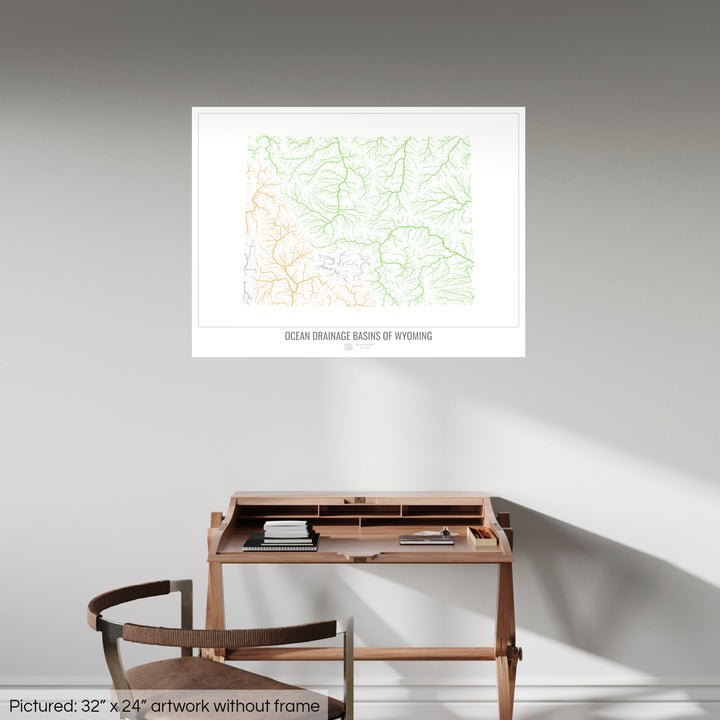 Wyoming - Ocean drainage basin map, white v1 - Photo Art Print