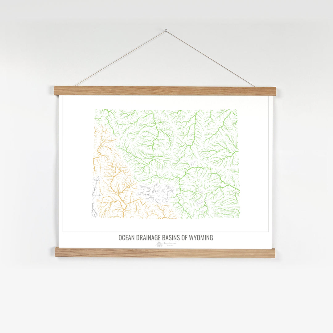 Wyoming - Mapa de la cuenca de drenaje oceánico, blanco v1 - Impresión artística con colgador